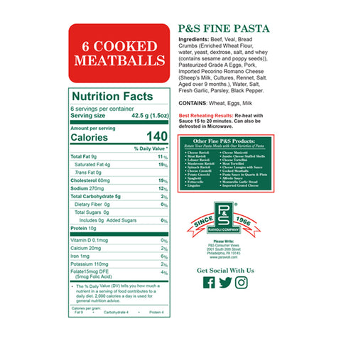 6 Cooked Meatballs - Nutrition Facts